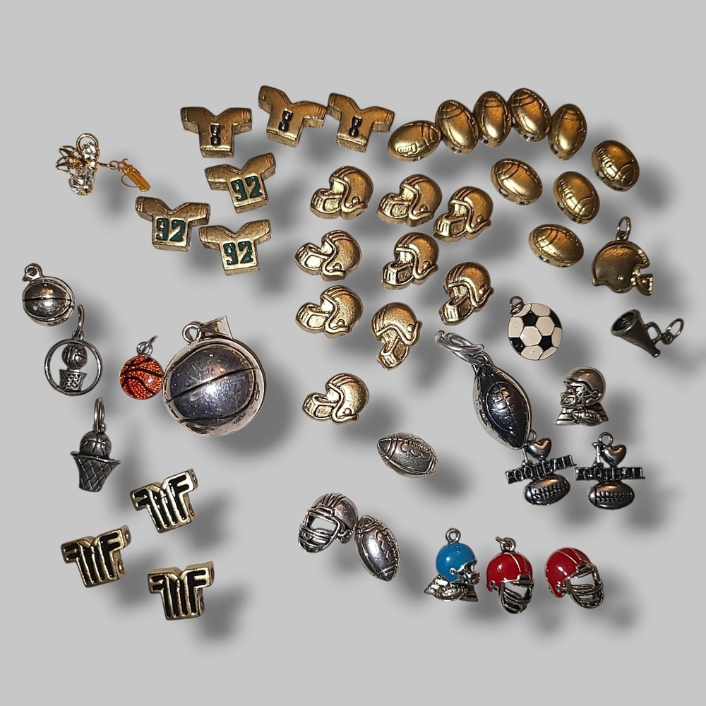 Vintage Sports Charms Pendants Lot Football Basketball Soccer Gold Tone